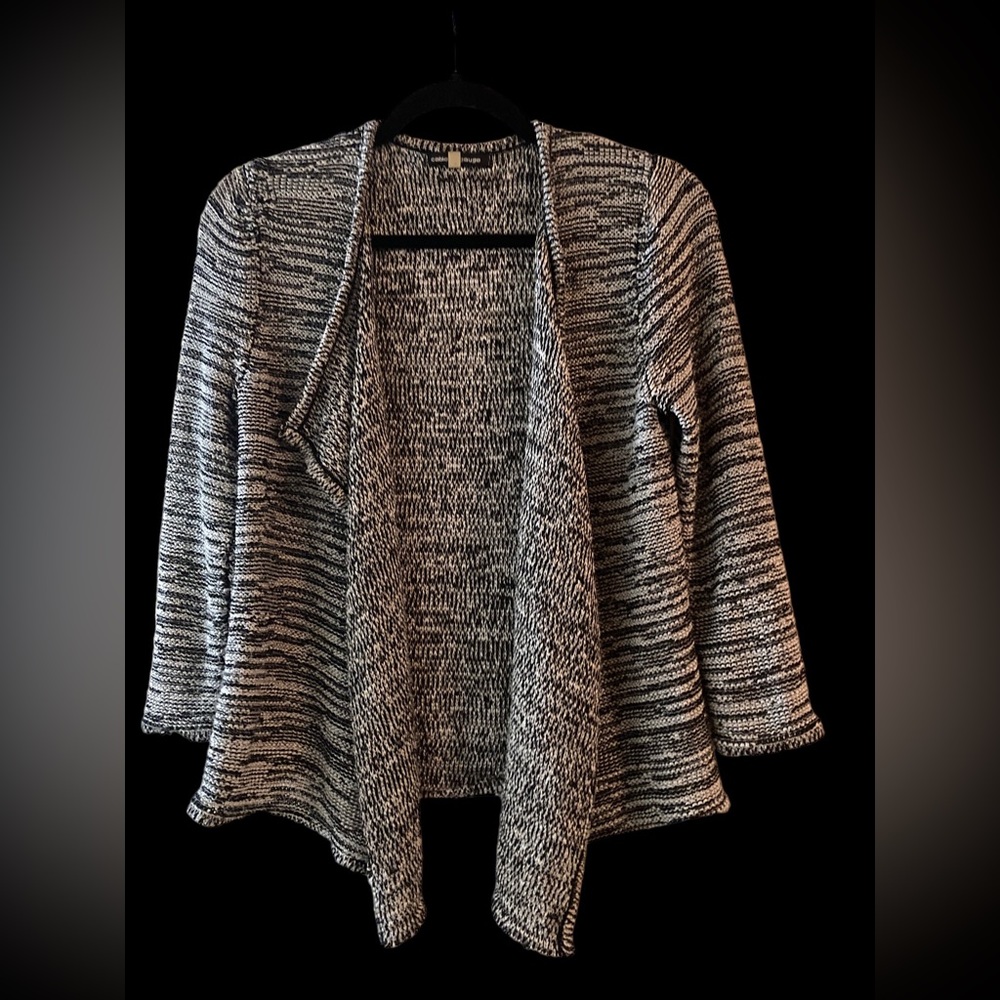 Black and white striped medium knit cardigan 3/4 sleeve from Cable and Gauge